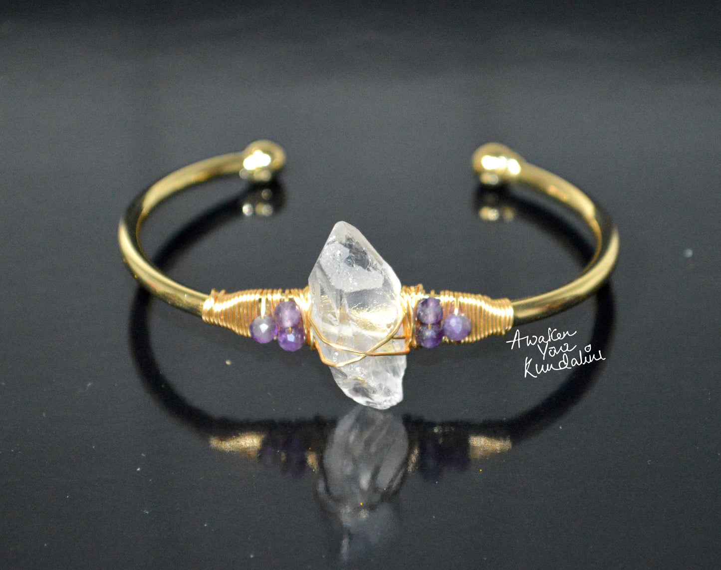 Nirvana Quartz Cuff Bangle | Raw Crystal Adjustable Bracelet | SPHATIKA & LUMA Collection