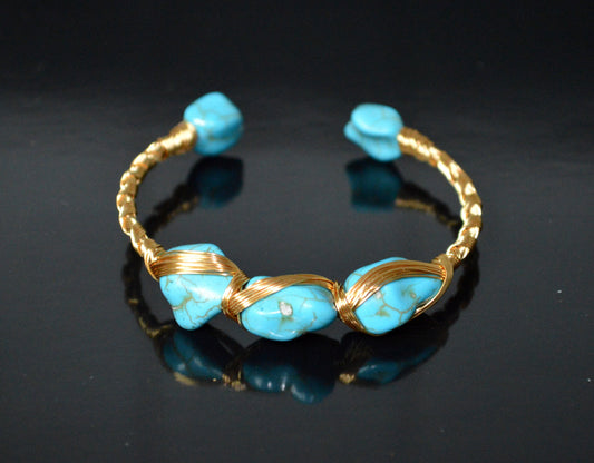 Gold Bangle Raw Turquoise Bracelet Cuff Turquoise Bracelet Adjustable Boho Raw Stone Cuff Raw Brass Mojave Turquoise Cuff Jewelry Gift Idea