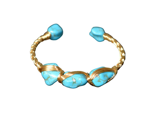 Turquoise Rough Stone Cuff Bangle Gold Plated | IRIS & LUMA Collection