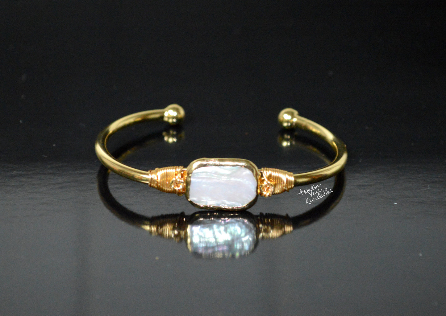 Mother of Pearl Cuff Bangle | Adjustable Gold Plated | LUMA Collection
