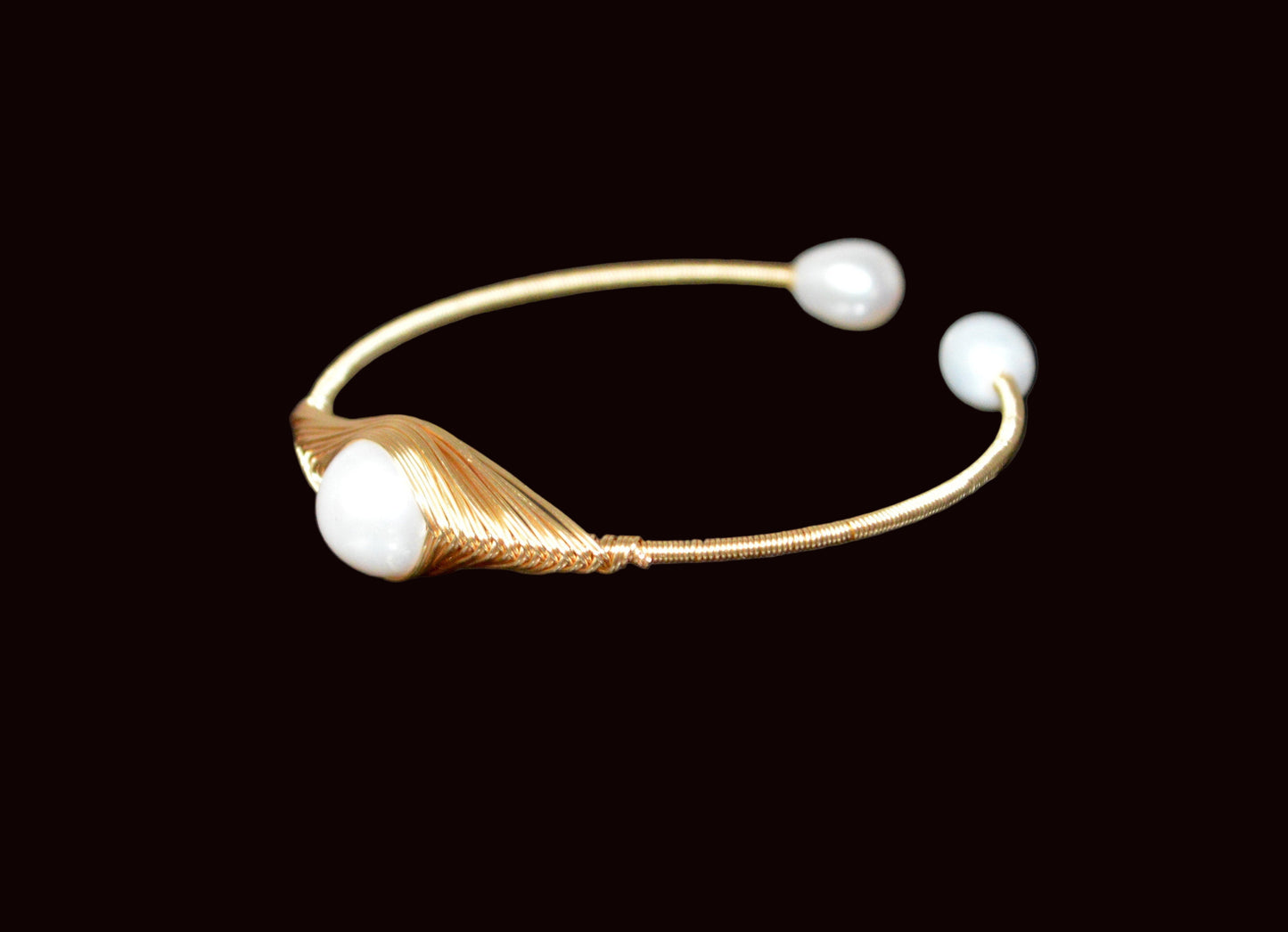 Handmade Pearl Bangle Cuff Bracelet | Gold Plated | LUMA Collection