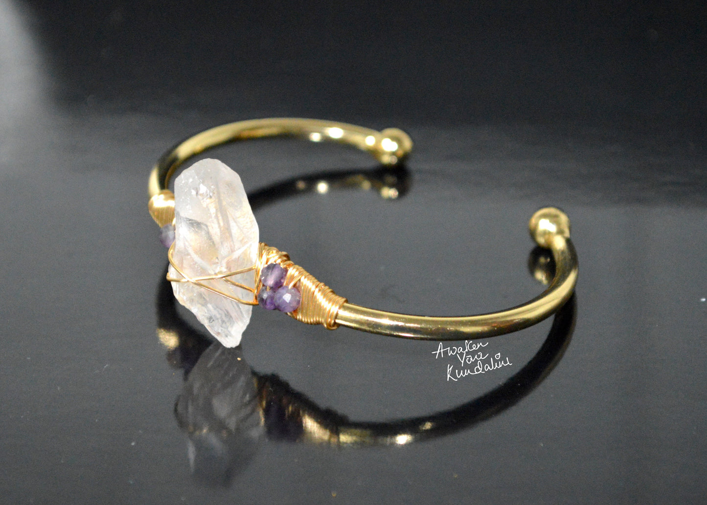 Nirvana Quartz Cuff Bangle | Raw Crystal Adjustable Bracelet | SPHATIKA & LUMA Collection