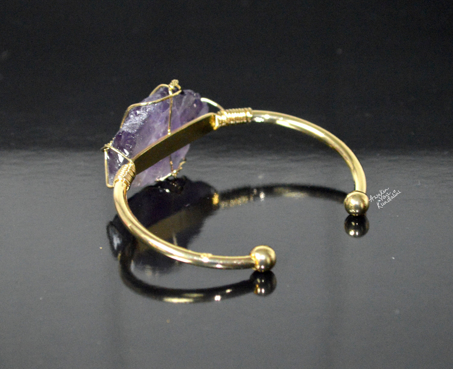 Raw Amethyst Quartz Bangle | 18kt Gold Plated | SOMA & LUMA Collection