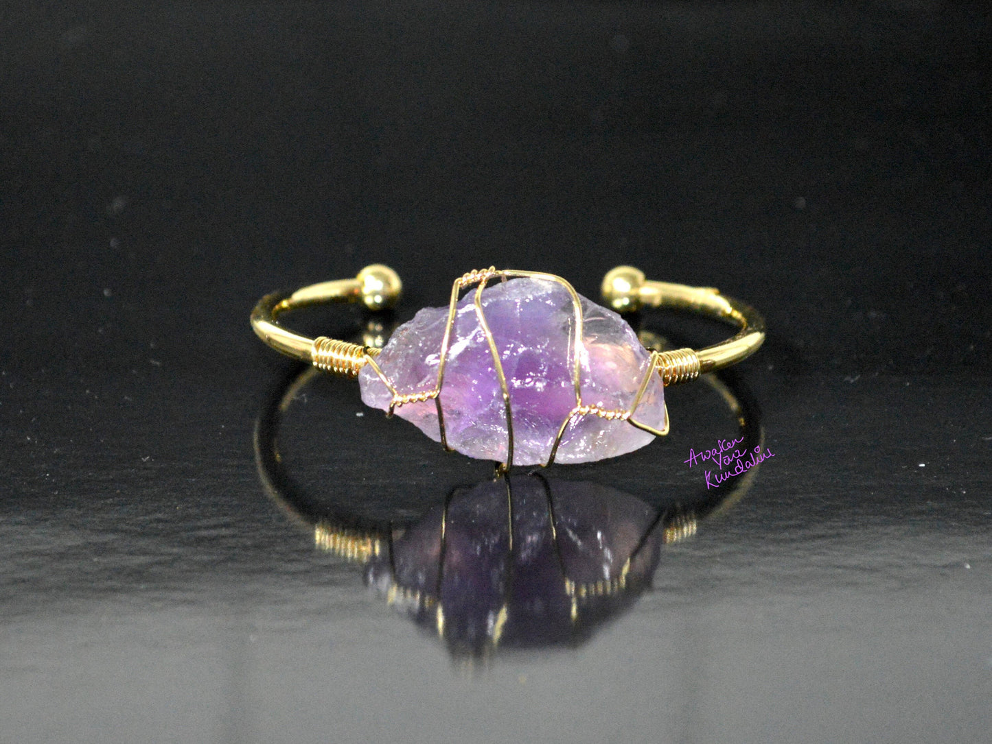 Raw Amethyst Quartz Bangle | 18kt Gold Plated | SOMA & LUMA Collection