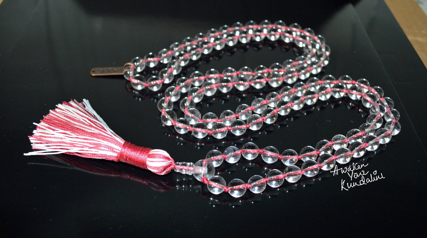 Energized Blessed AAA Grade 6mm, 8 mm, Brilliant Clear Quartz Energized Natural Nirvana Crystal Quartz 108 Saphtik Mala Beads Necklace