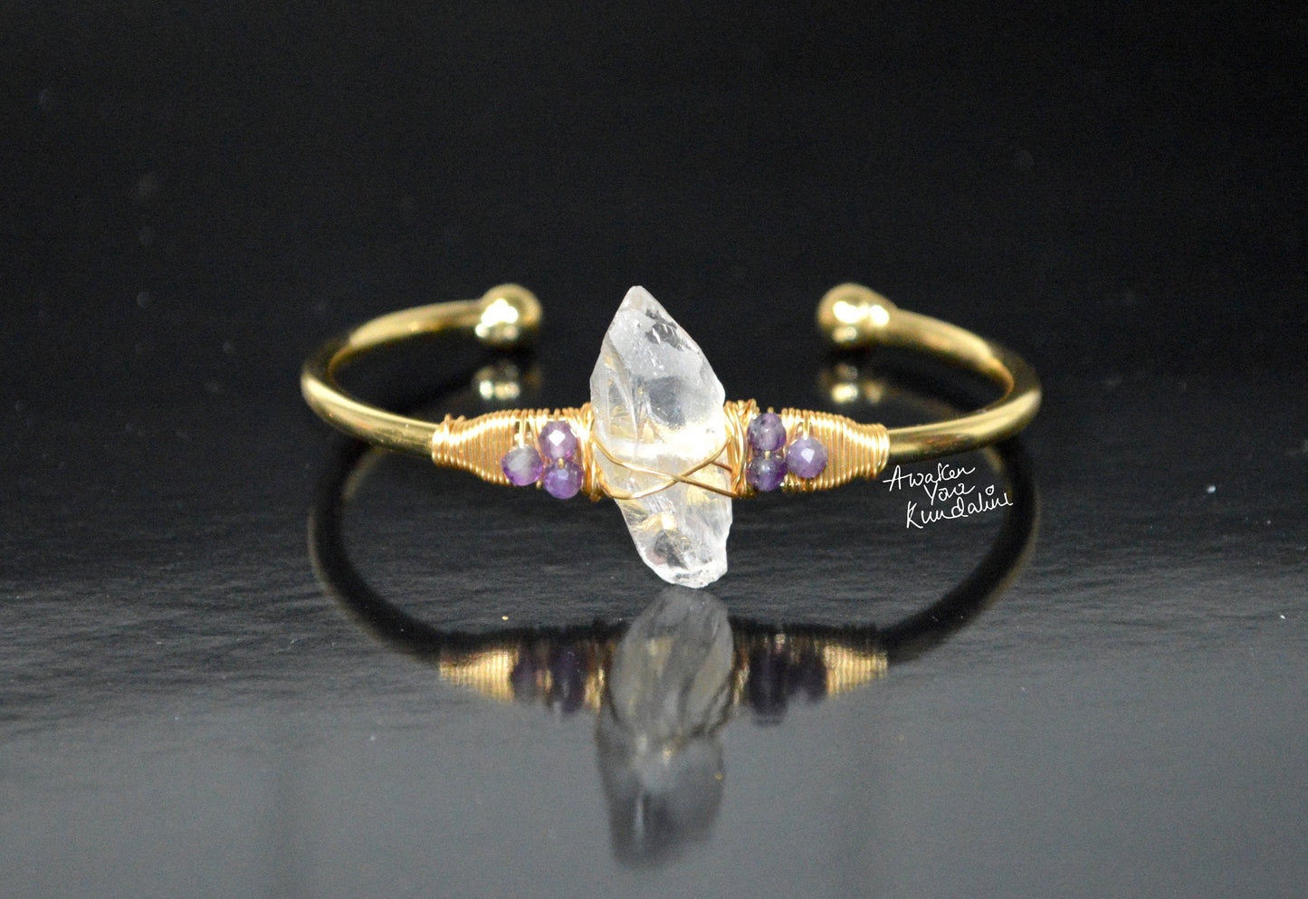 Nirvana Quartz Cuff Bangle | Raw Crystal Adjustable Bracelet | SPHATIKA & LUMA Collection