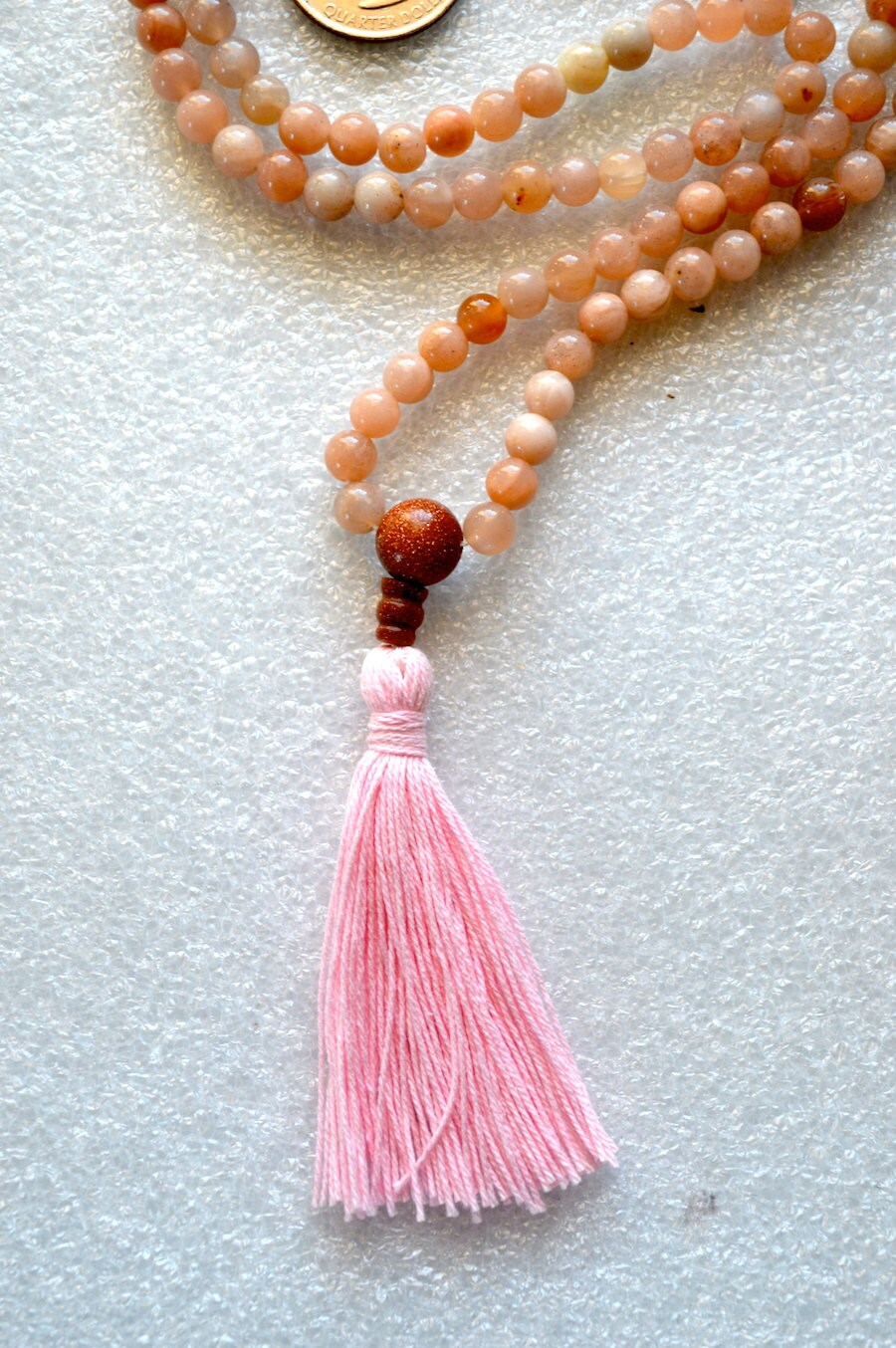 Moonstone Natural Flower Handmade Mala Beads Necklace -Blessed Karma Nirvana Meditation 8 mm 108 Prayer Beads For Awakening Chakra Kundalini