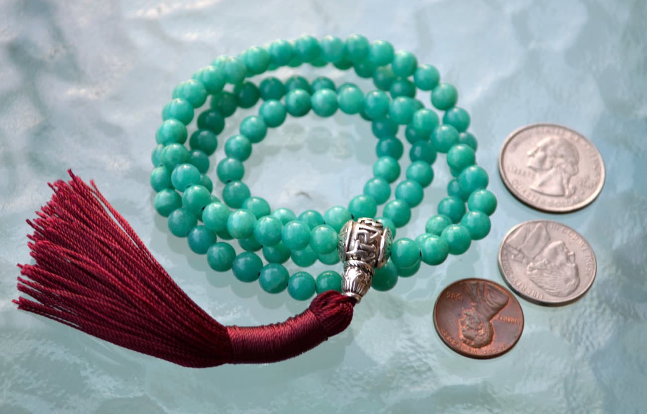 108 Turquoise Jade Handmade Mala Beads Necklace - Blessed Energized Karma Nirvana Meditation 6 mm Prayer Beads For Awakening Chakra Kundali