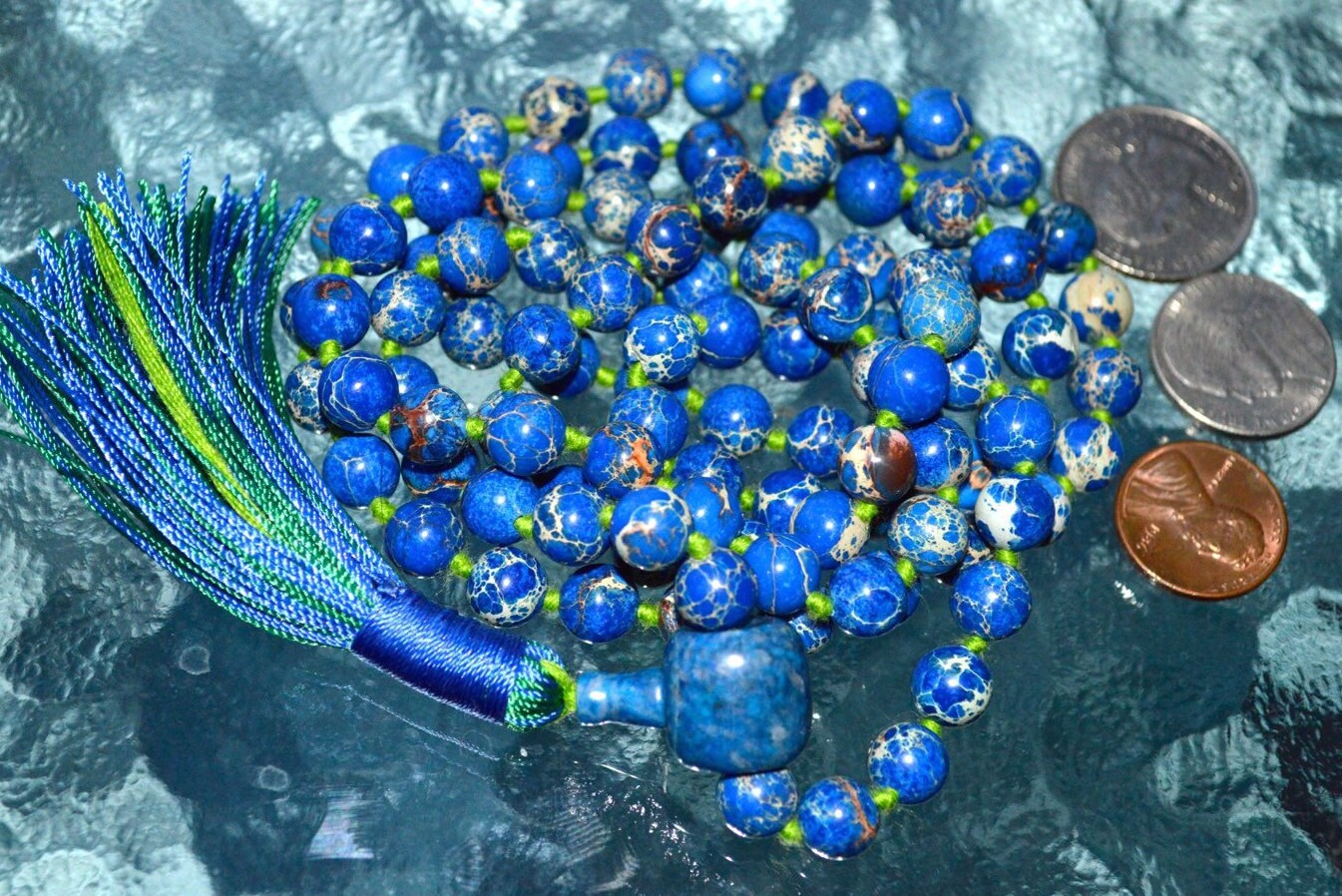 108 Beads Blue Imperial Jasper Mala Beads Necklace