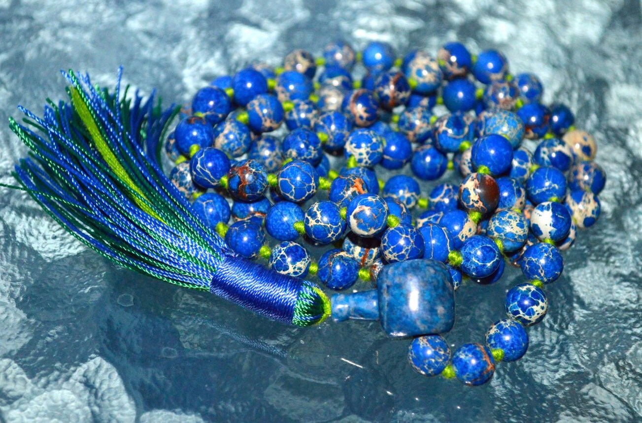 108 Beads Blue Imperial Jasper Mala Beads Necklace