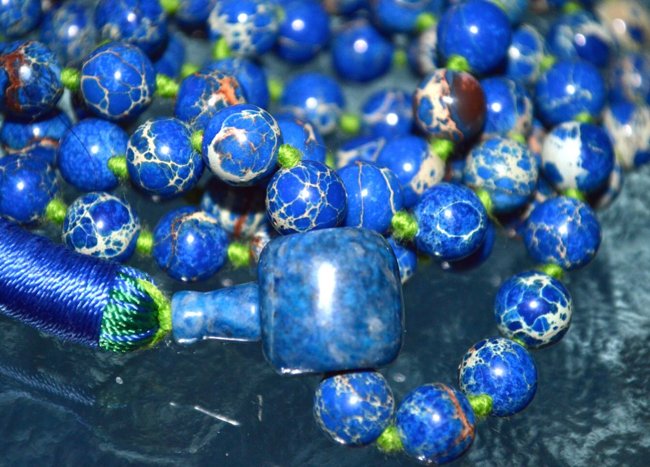 108 Beads Blue Imperial Jasper Mala Beads Necklace