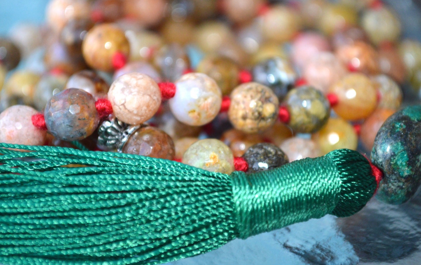 Chalcedony Faceted Natural Rainbow Agate Buddhist Mala Beads Protection from Bad Dreams, Stress, Energy drains, Gyneo problems, Pregnancy