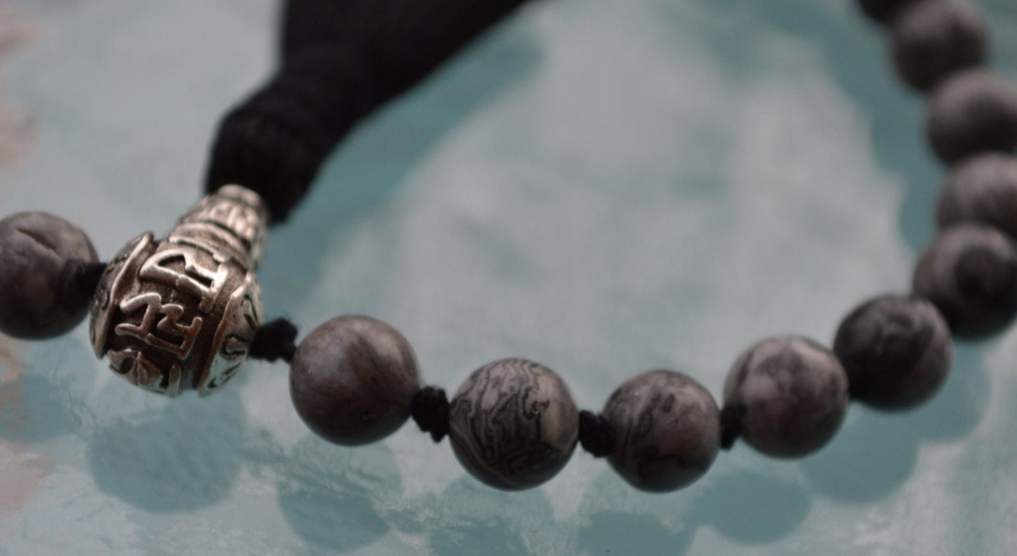 Scenic Jasper Map Stone Prayer Beads knotted Pocket Mala Beads - For Protection, Creative Vision, Confidence, Emotional Healing and Harmony