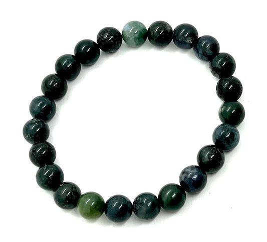 AWAKEN YOUR KUNDALINI Moss Agate Stretch Bracelet - Embrace Earth’s Vibrance - Virgo Birthstone - Heart Chakra