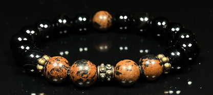 Mahogany and Black Obsidian Stretch Bracelet - 10mm Beads - October November December Birthstones for Scorpio Sagittarius - Root Chakra Grounding Beads