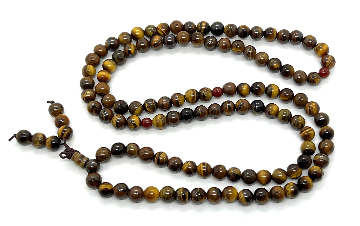 Handmade Tiger's Eye Mala Necklace (8mm, 108 Beads) - Leo & Aries Birthstone - Solar Plexus Chakra