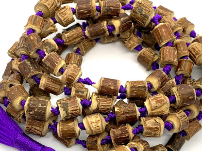 Tulsi mala beads necklace - Energized hand knotted Holy Basil 108 beads w/Velvet Pouch - PURE RAW CUT ROUGH Prayer beads - chanting mantra Meditation - Red Blue Green Orange String (PURPLE)