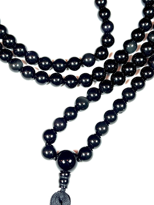 Handmade Rainbow Obsidian Mala Beads Necklace | 8mm 108 Beads | Spiritual Jewelry | Birthstone & Root Chakra Energy