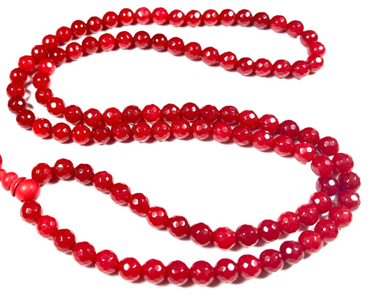 Faceted Red Agate Mala Beads Necklace, 8mm 108 Beads – September Birthstone, Virgo Jewelry, Root Chakra
