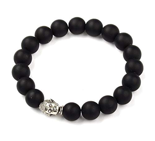 AWAKEN YOUR KUNDALINI Black Onyx & Buddha Head Stretch Bracelet, 10mm Beads, Leo Birthstone, Root Chakra Jewelry