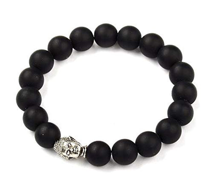AWAKEN YOUR KUNDALINI Black Onyx & Buddha Head Stretch Bracelet, 10mm Beads, Leo Birthstone, Root Chakra Jewelry