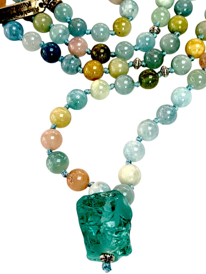Hand Knotted Amazonite Mala Necklace – 8mm | 108 Beads | Throat & Heart Chakras | March & October Birthstone | Stone of Courage & Truth | Ethically Sourced