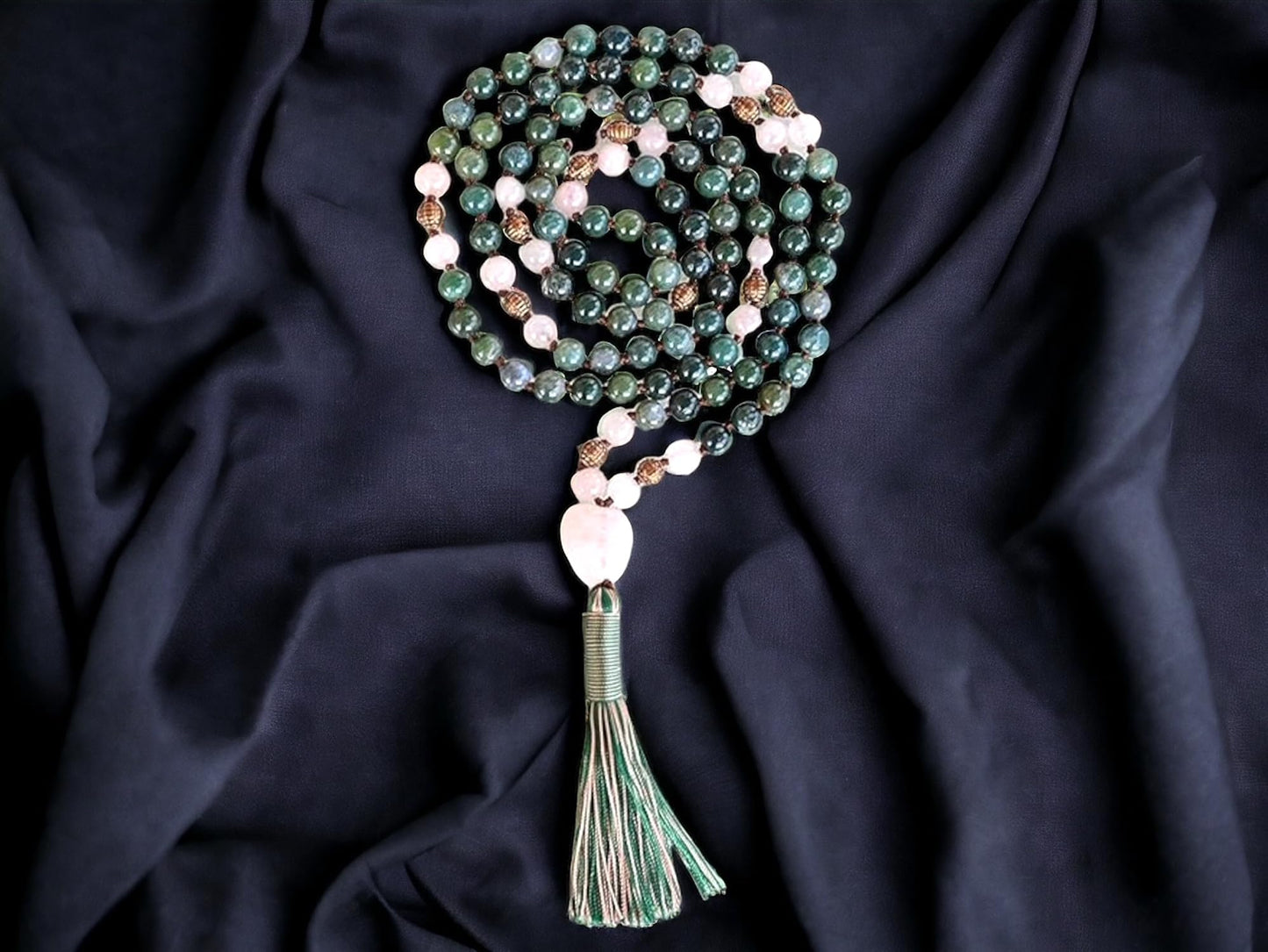 Energized Natural 108 Moss Agate Mala Beads Necklace