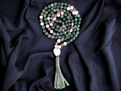 Energized Natural 108 Moss Agate Mala Beads Necklace