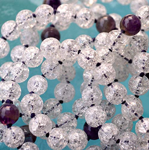 Crackled Quartz & Amethyst Mala Necklace | 108 Beads | Crown Chakra | PRABHA Collection