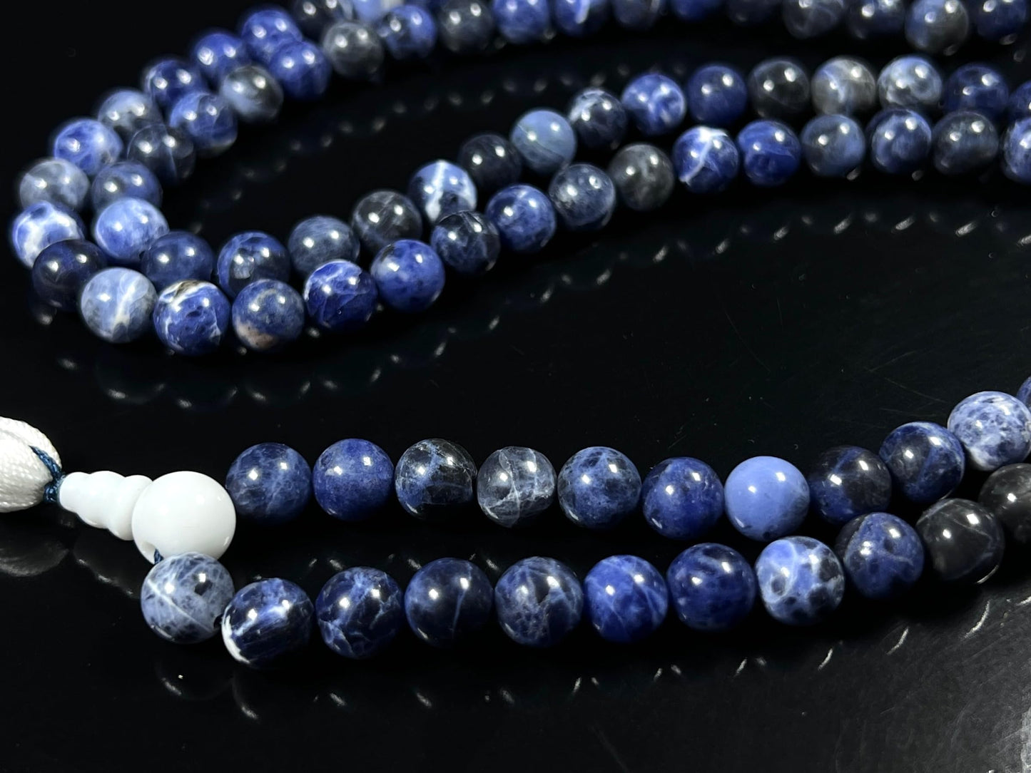 Sodalite Mala Beads Necklace – 8mm, 108 Beads – Throat & Third Eye Chakra, Sagittarius Birthstone