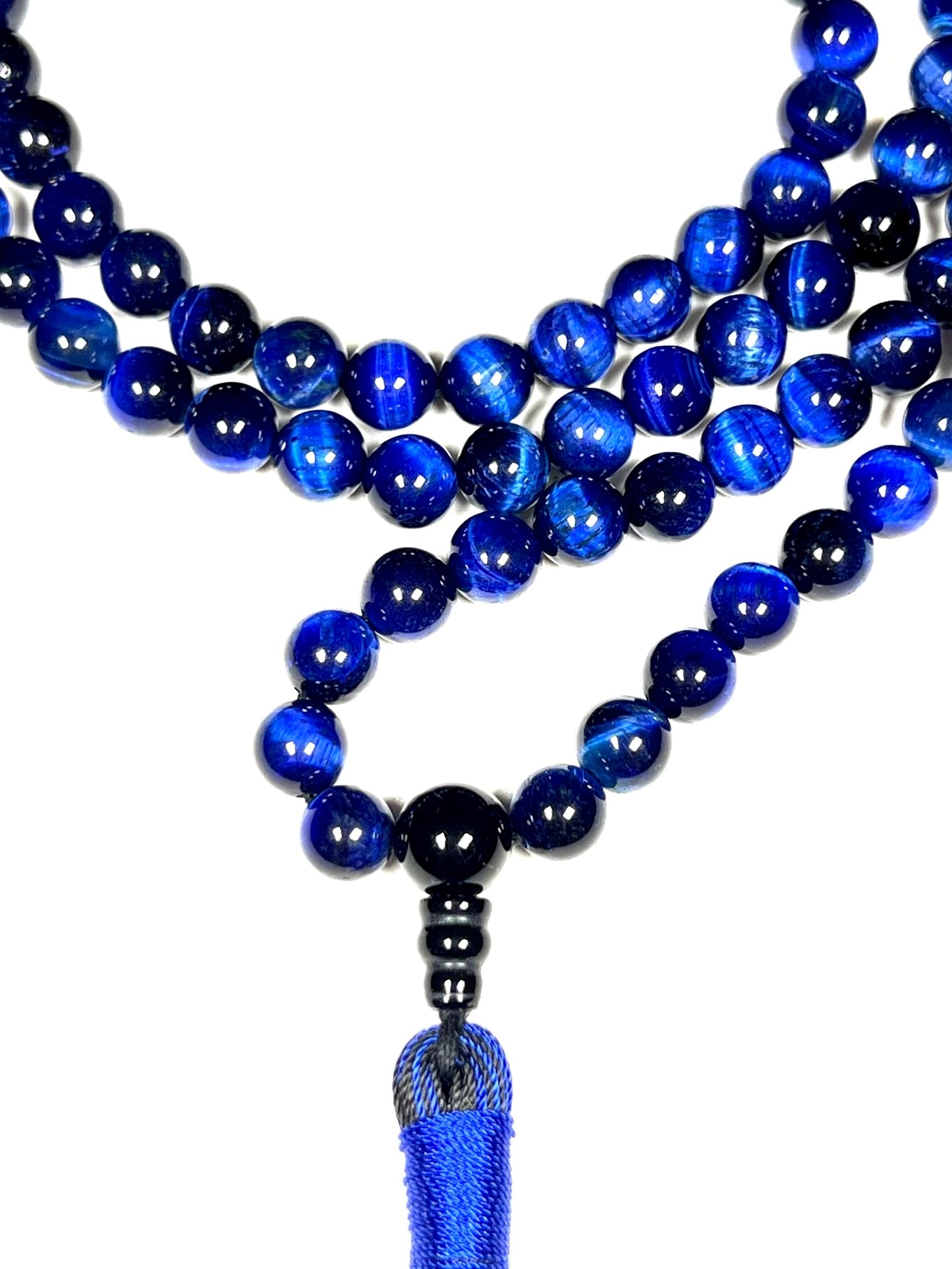 Handmade Tiger's Eye Mala Beads Necklace – 8mm 108 Beads – Multicolor Options – Solar Plexus Chakra & Zodiac Birthstones – Meditation Jewelry