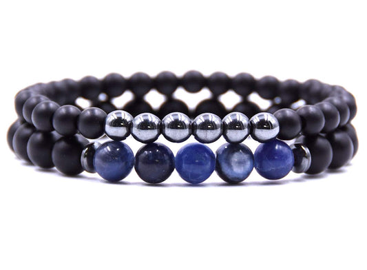 FEROX Abrazine, Hematite & Blue Tiger’s Eye Bracelet Set | Grounding, Focus & Emotional Protection | Root & Third Eye Chakra | Handmade in USA