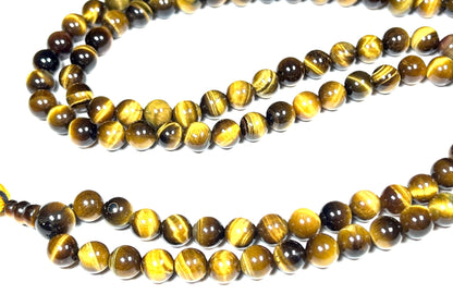 Handmade Tiger's Eye Mala Beads Necklace – 8mm 108 Beads – Multicolor Options – Solar Plexus Chakra & Zodiac Birthstones – Meditation Jewelry
