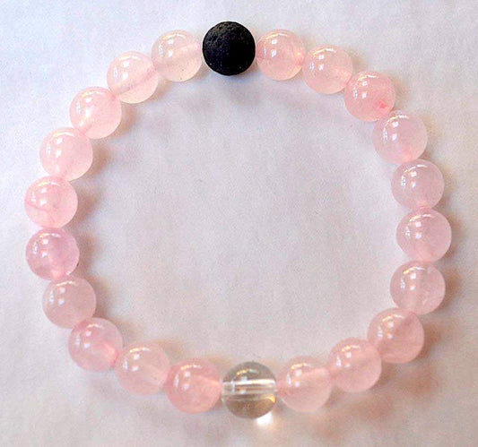 Awaken Your Kundalini Rose Quartz Bracelet - Himalyan Ice Crystal Quartz Gemstone - Lava Beaded Bracelet - Breast Cancer Healing Crystals