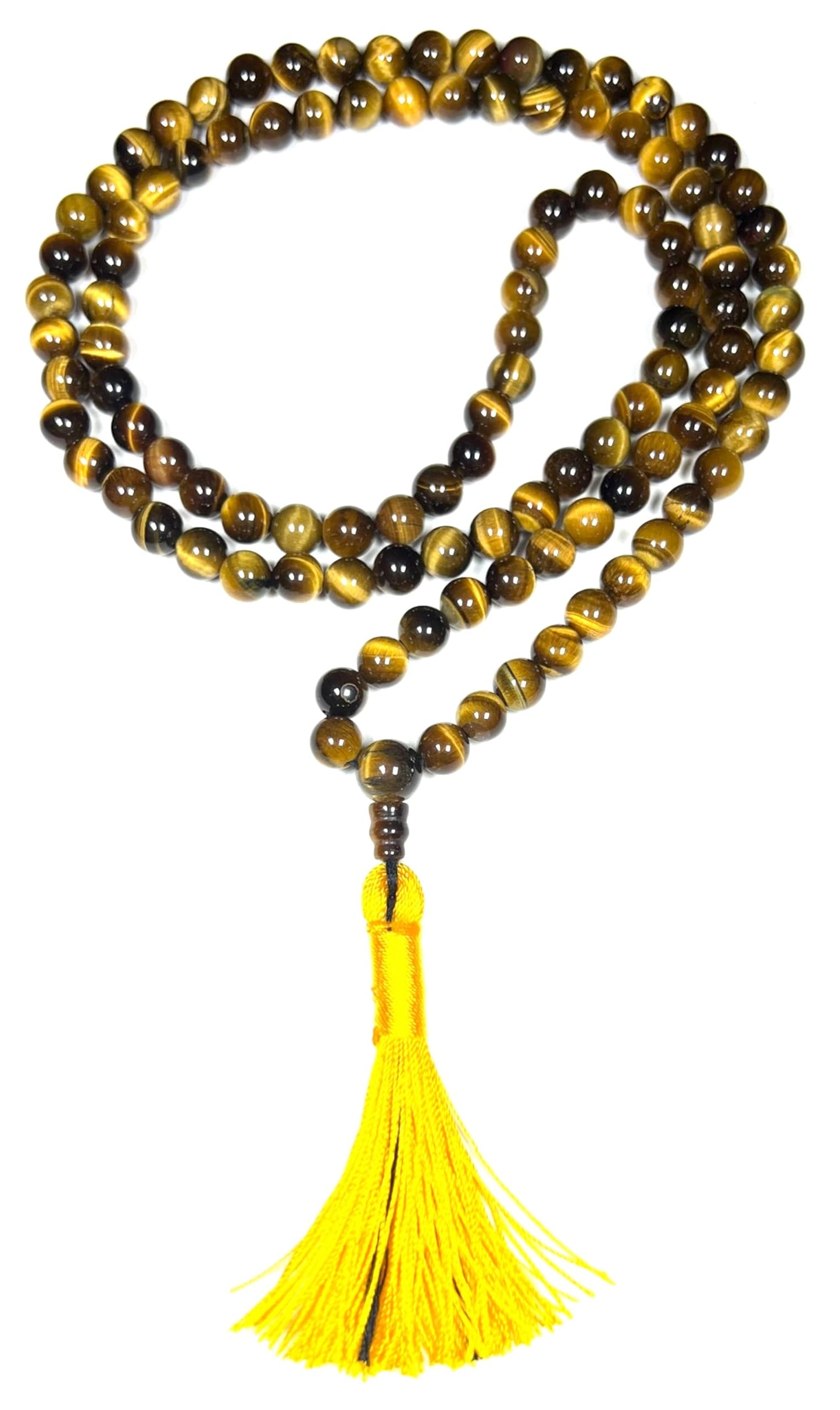 Handmade Tiger's Eye Mala Beads Necklace – 8mm 108 Beads – Multicolor Options – Solar Plexus Chakra & Zodiac Birthstones – Meditation Jewelry