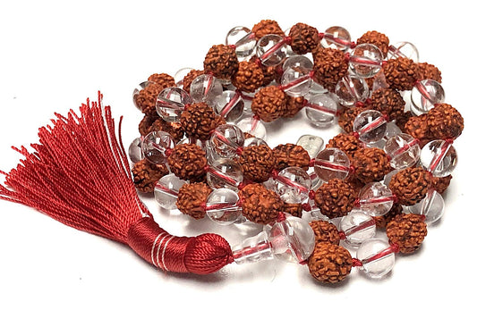 Rudraksha & Crystal Quartz Mala Necklace | SPHATIKA & AKSHA Collection