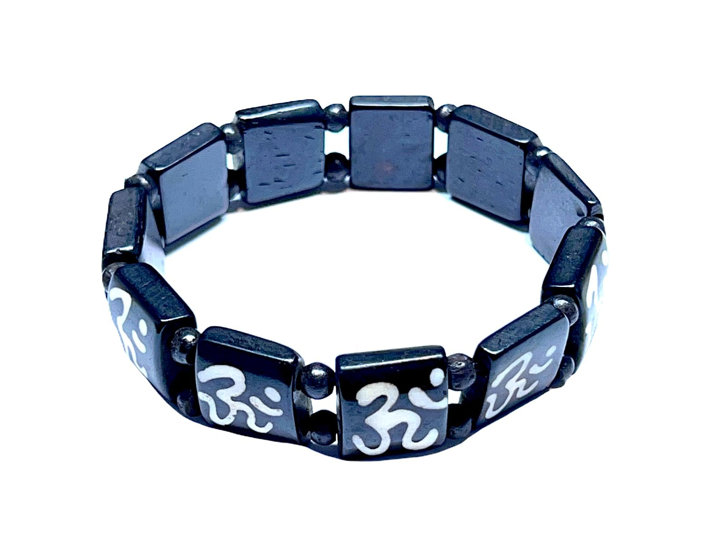 Tibetan Yak Bone Om Healing Bracelet - Chakra Alignment & Balancing (Style-6 Wrist size 6.5"-7"; Bead size 14 mm)