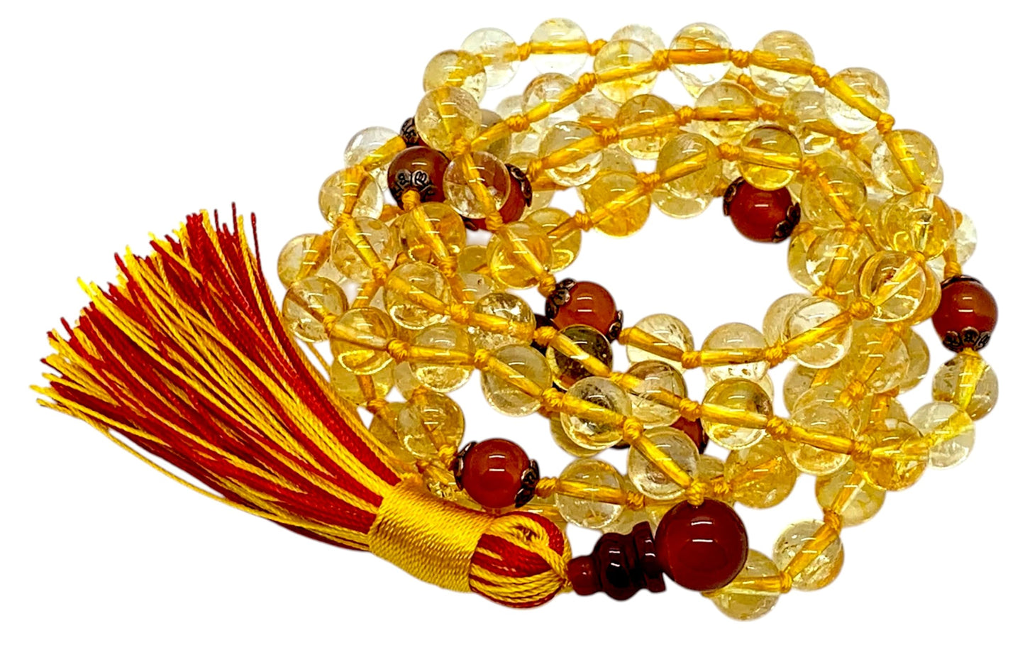 Citrine And Carnelian Mala Beads Necklace, 108 Beads – November & July Birthstone Necklace – Sagittarius & Cancer Zodiac – Sacral & Solar Plexus Chakra