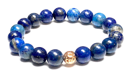 AWAKEN YOUR KUNDALINI Lapis Lazuli and Lava Rock Stretch Bracelet, Sagittarius & Capricorn Birthstone, Third Eye Chakra, Insight and Enlightenment Stone