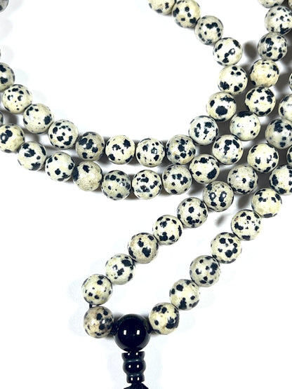 Handmade Dalmatian Jasper Mala Beads Necklace | 8mm 108 Beads | Spiritual Energy Beads | Birthstone & Root Chakra Connection