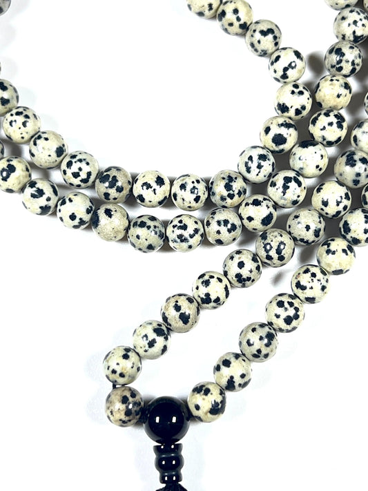 Handmade Dalmatian Jasper Mala Beads Necklace | 8mm 108 Beads | Spiritual Energy Beads | Birthstone & Root Chakra Connection