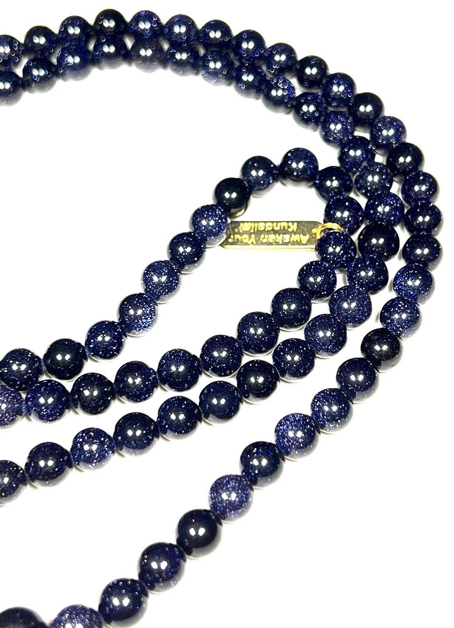 Blue Goldstone Mala Necklace | 108 Beads for Throat Chakra | TARA Collection