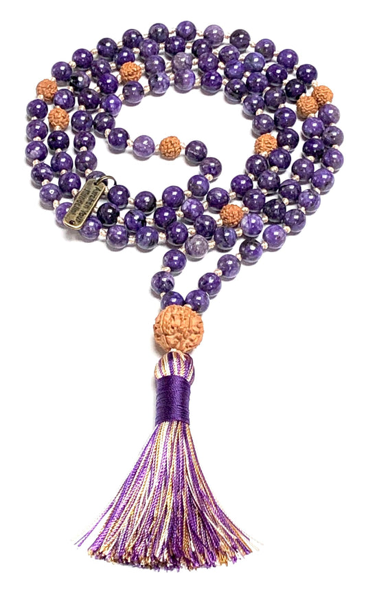 LUCEM Charoite Mala Necklace | Spiritual Growth & Inner Clarity | Crown & Third Eye Chakra | Sagittarius Birthstone