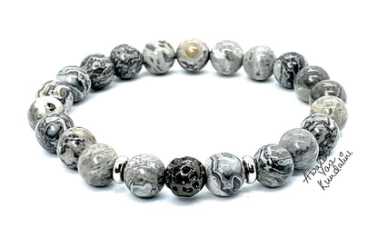 Scenic Jasper & Lava Rock Stretch Bracelet – Adjustable Size 5.5-9.5 Inches – Birthstone for Virgo & Libra - Root & Sacral Chakra