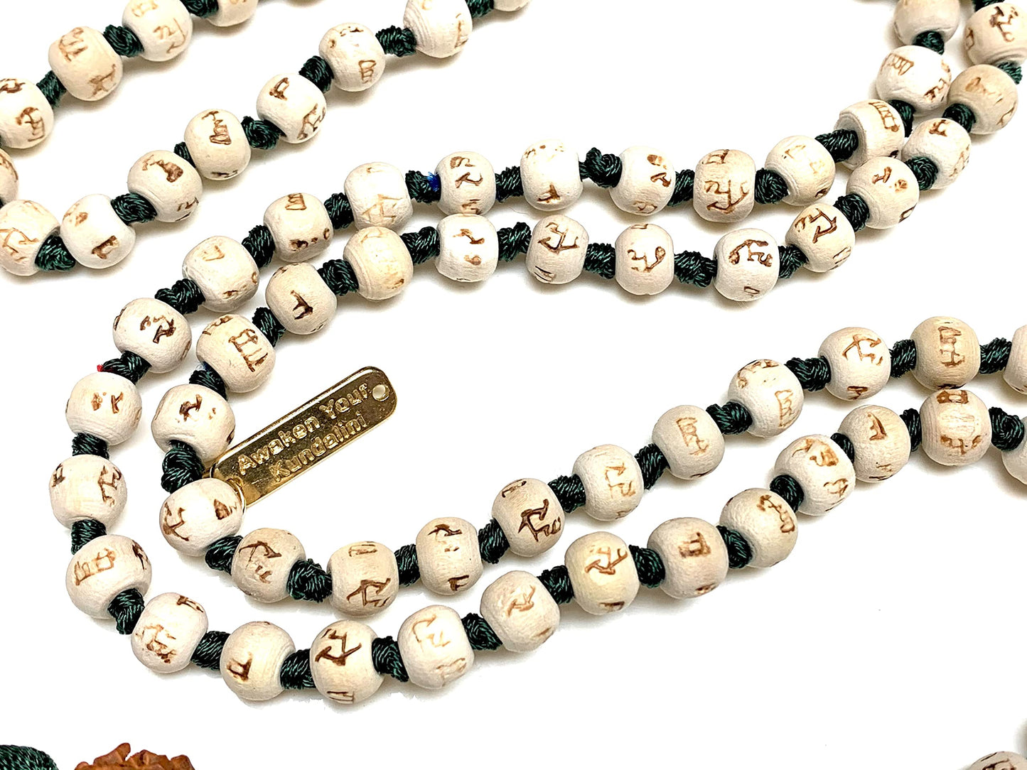 AWAKEN YOUR KUNDALINI Spiritual Harmony Tulsi Mala Necklace with Rudraksha Guru Bead, Cancer Sun Sign, Heart & Sacral Chakra Balance, Green String