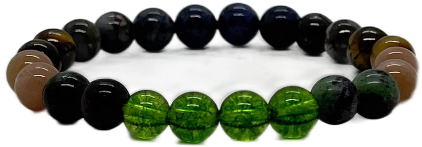 Unleash Your Inner Radiance: Leo Constellation Bracelet (8mm) - Multi-Chakra Alignment, Lapis Lazuli, Black Opal (Leo Birthstone), Peridot, Tiger's Eye, Ruby Zoisite, Rhodochrosite