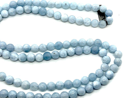 AURA Aquamarine & Black Onyx Mala Necklace | 108 Hand-Knotted Beads for Clarity, Grounding & Compassion | Throat & Root Chakra | Pisces Birthstone | Handmade in USA