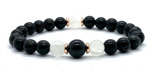 Black Tourmaline and Selenite Stretch Bracelet - October Birthstone for Libra - Root and Crown Chakra Jewelry - Protection Stones