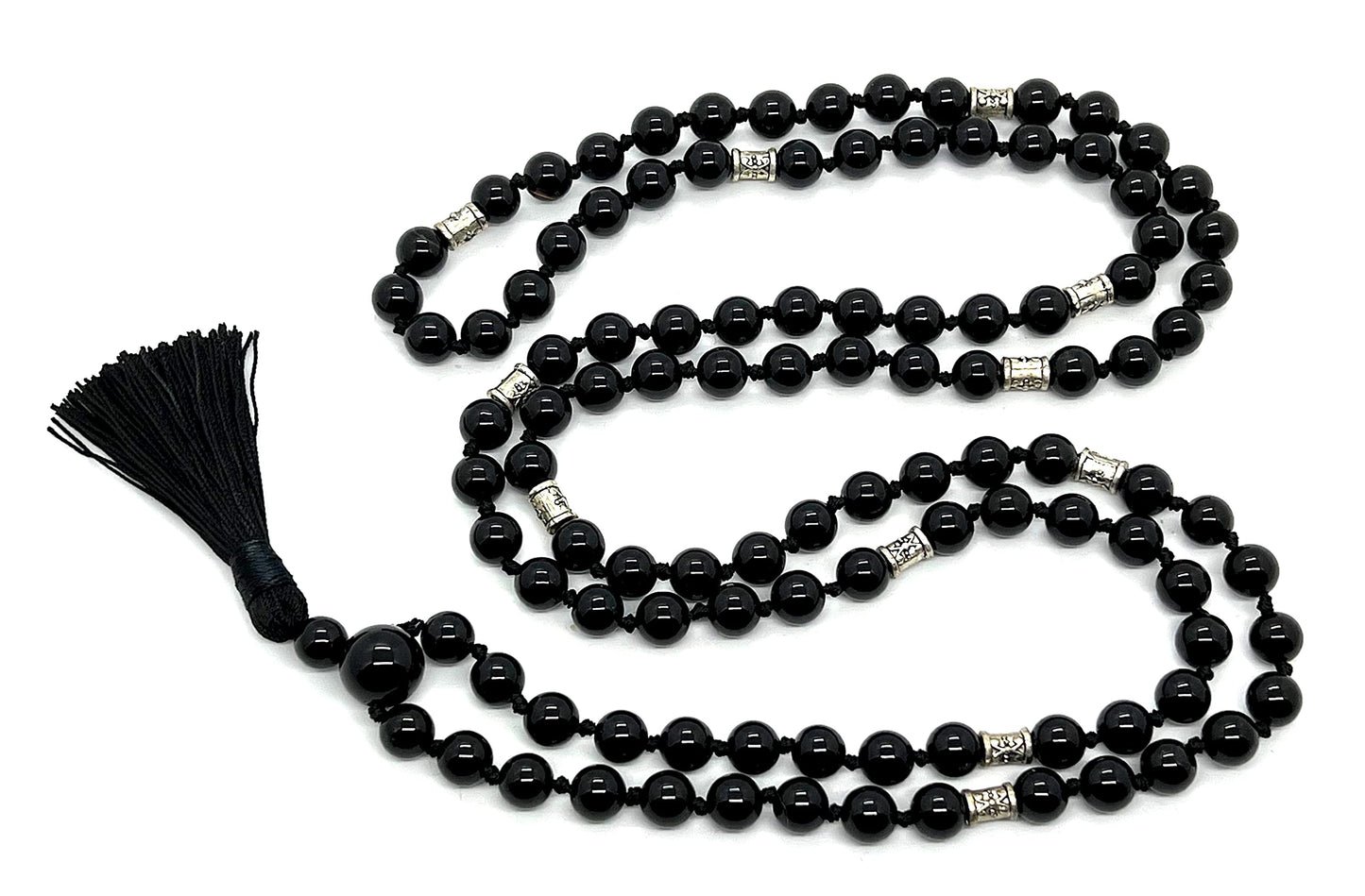 Certified Energized Mala Beads Necklace with COA - Chakra Mala - Japa Mala - 8mm 108 Buddhist Prayer Beads - Meditation Mala - Tassel Necklace – Zodiac/Sun Sign stones (Black Onyx)