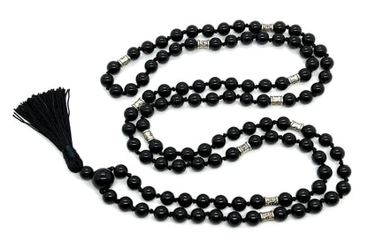 Certified Energized Mala Beads Necklace with COA - Chakra Mala - Japa Mala - 8mm 108 Buddhist Prayer Beads - Meditation Mala - Tassel Necklace – Zodiac/Sun Sign stones (Black Onyx)